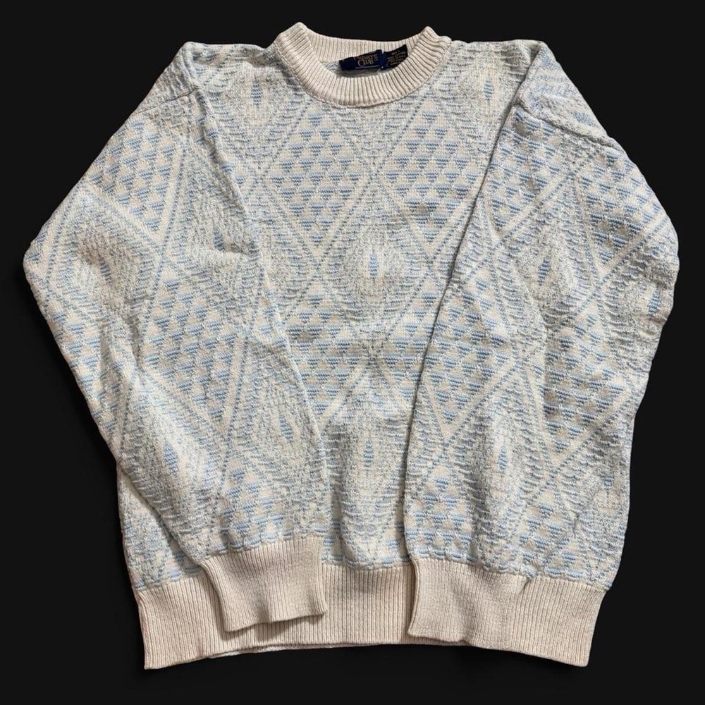 Vintage Private Club Geometric Knit Sweater Size Large Made In USA Cozy Spring